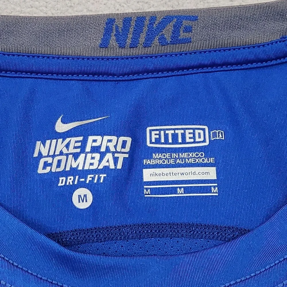 Nike Pro Combat Shirt Mens M Blue Long Sleeve Fitted Dri-Fit Performance‎ Vented